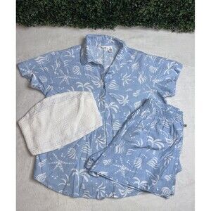 Women’s M- Light Blue Tropical Print Shorts 3 Pc Set Swim Cover NEW